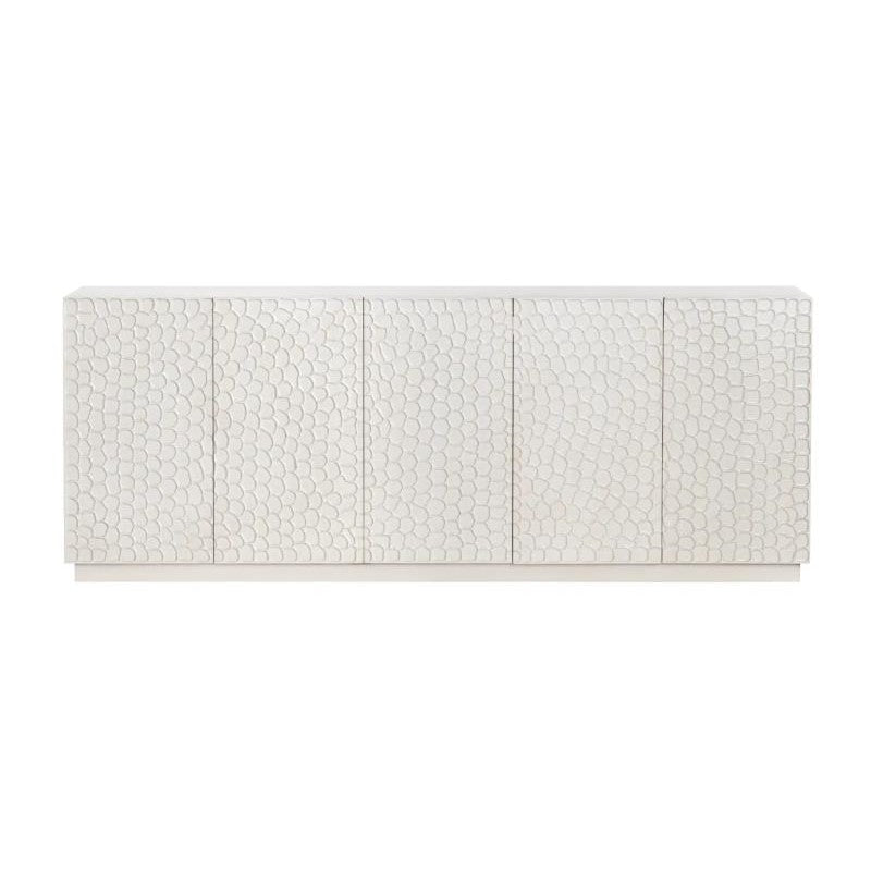 White textured cabinet with hexagonal pattern design.