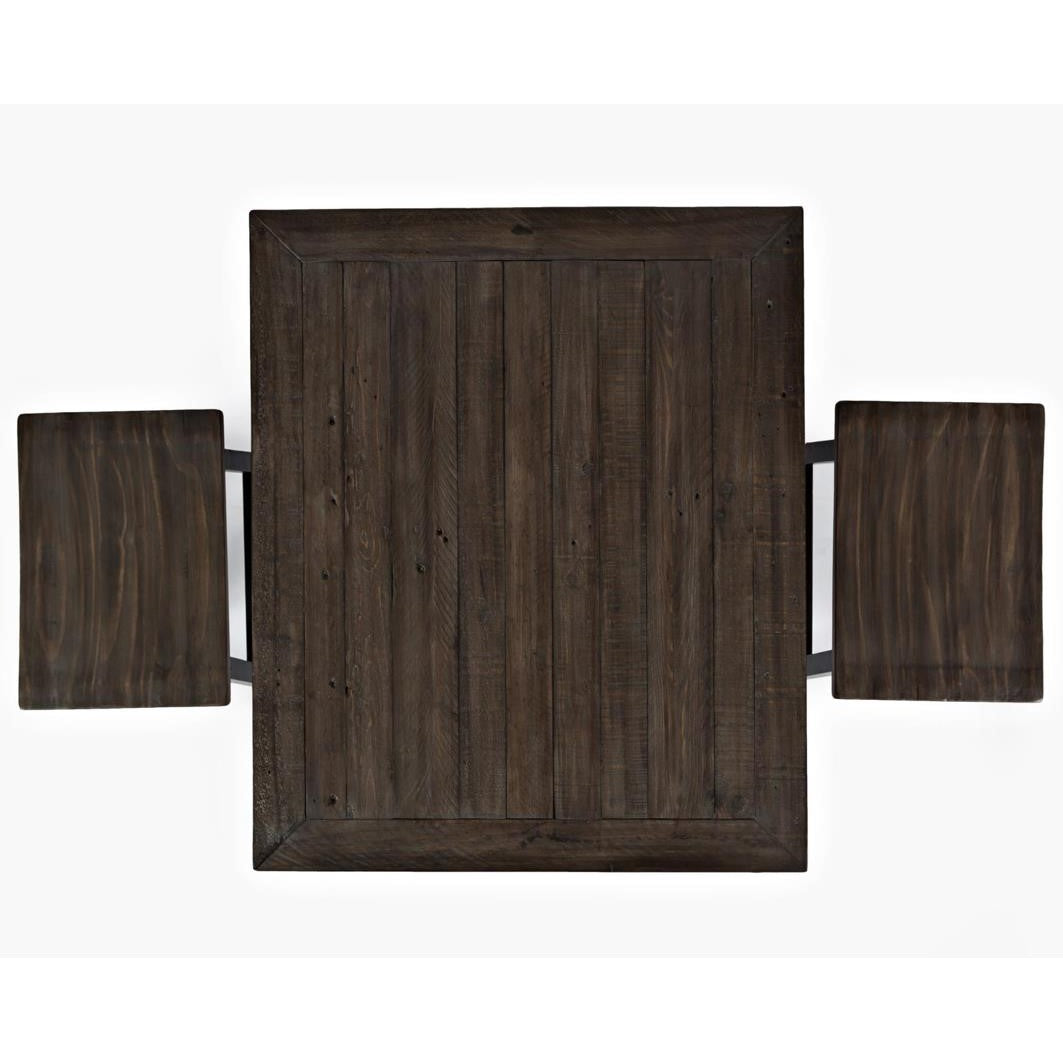 Dark wooden square table with two extendable leaves.
