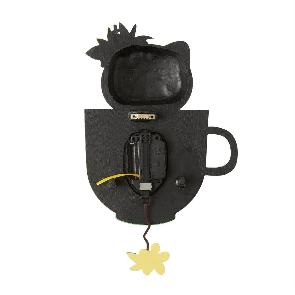 Black cat-shaped wall decor with exposed battery compartment.