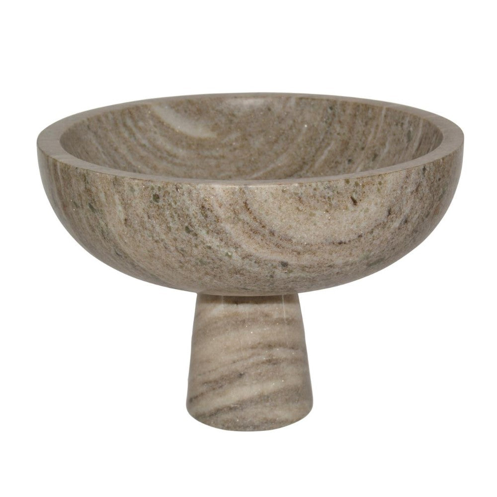 Marble pedestal bowl with swirl pattern.