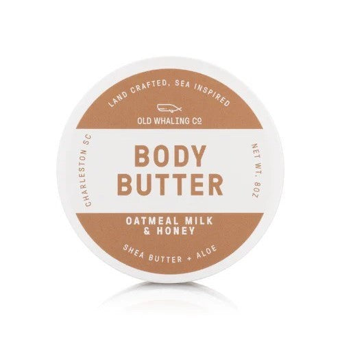 Round body butter container, oatmeal milk & honey flavor.