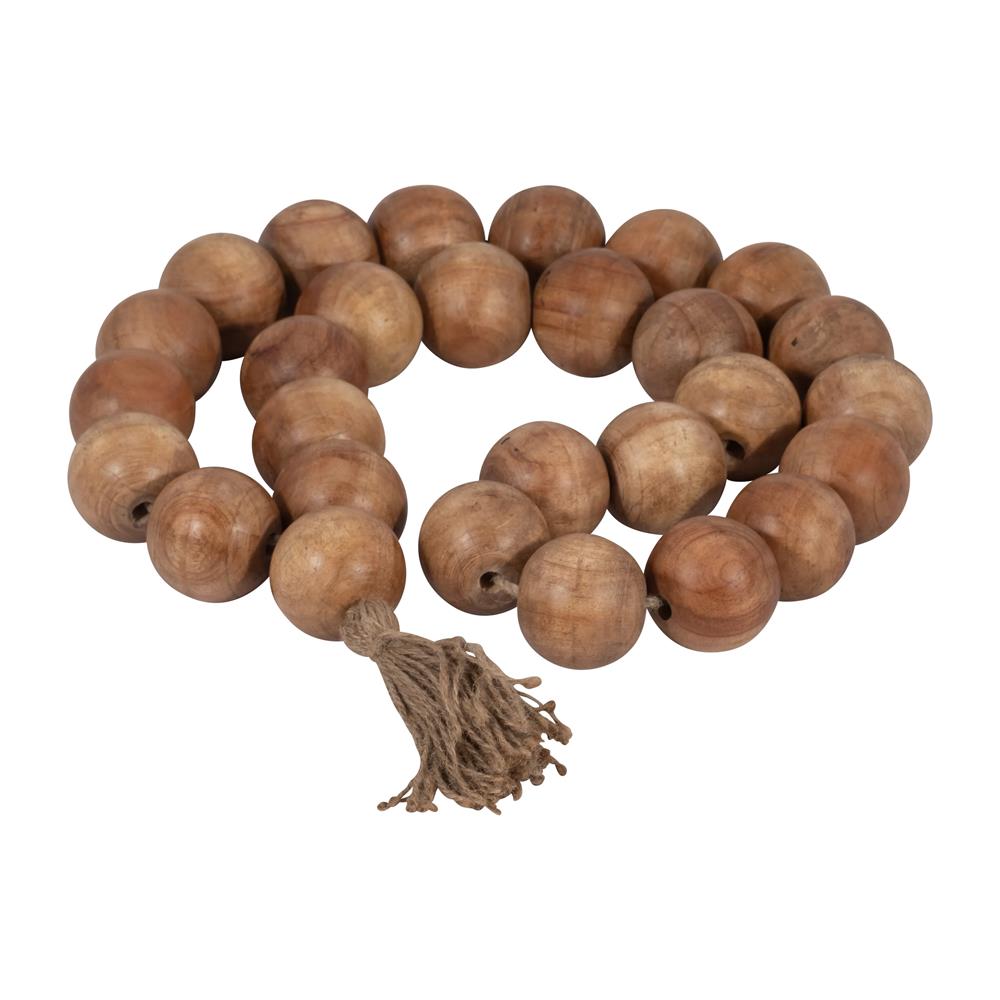 Brown wooden beads strung together with a tassel.