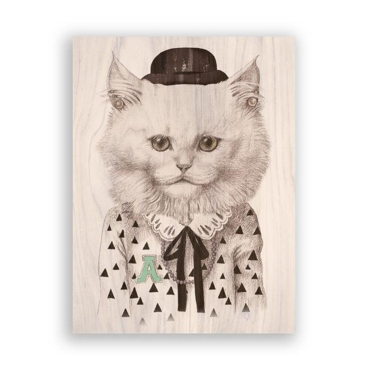 Cat in vintage clothes, wearing a bowler hat.