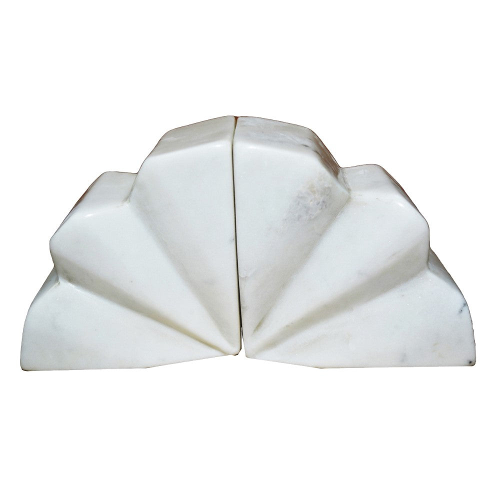 White geometric bookends with a folded design.