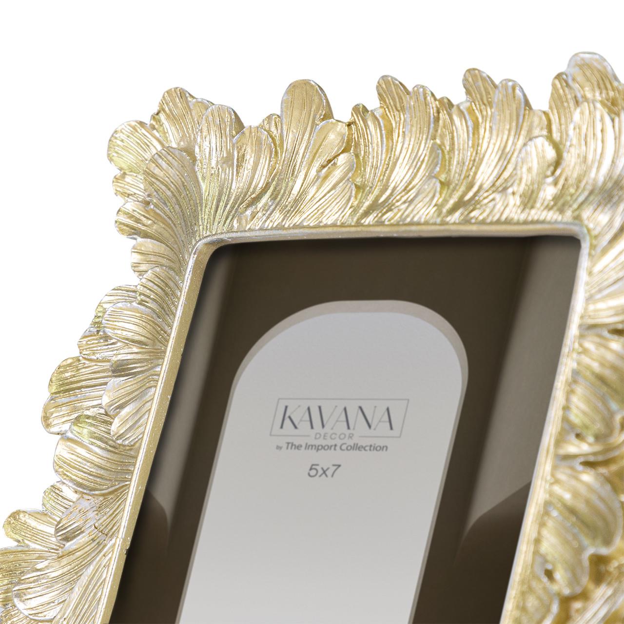 Ornate gold photo frame with leaf designs, 5x7 size placeholder.