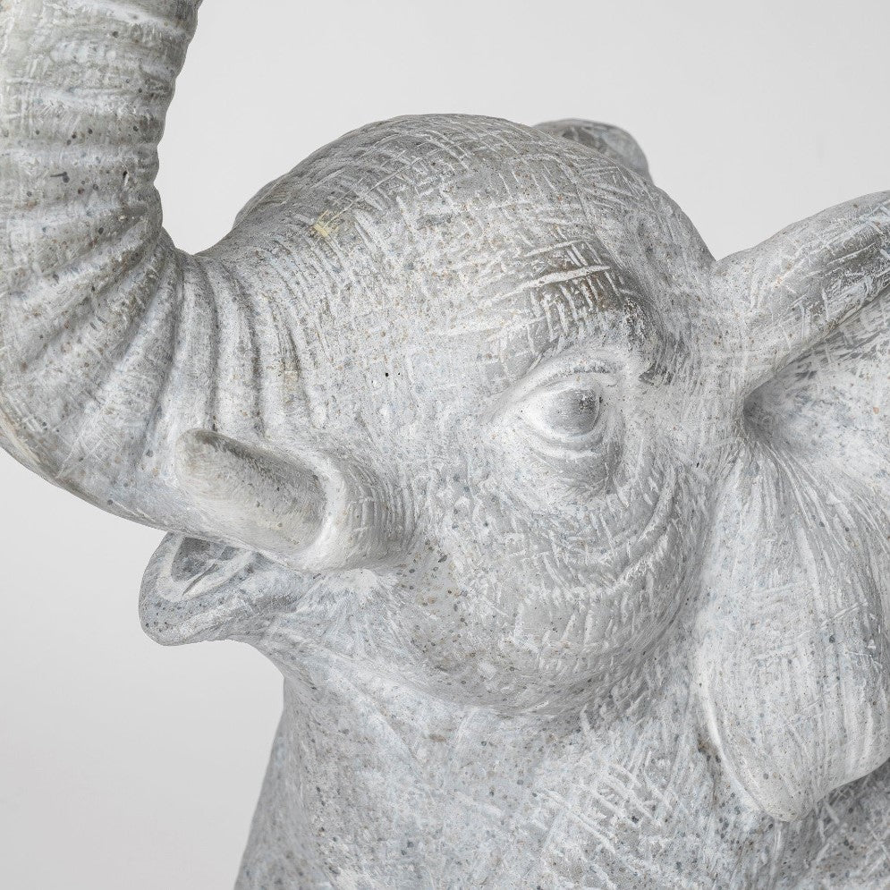 Close-up of a textured stone elephant sculpture head.