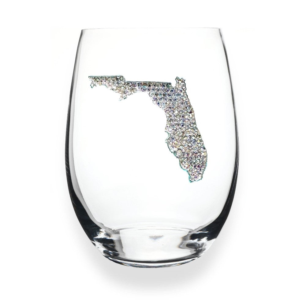 Glass with rhinestone Florida design.