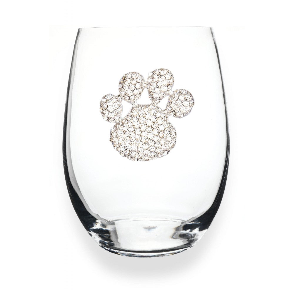Glass with rhinestone paw print design.