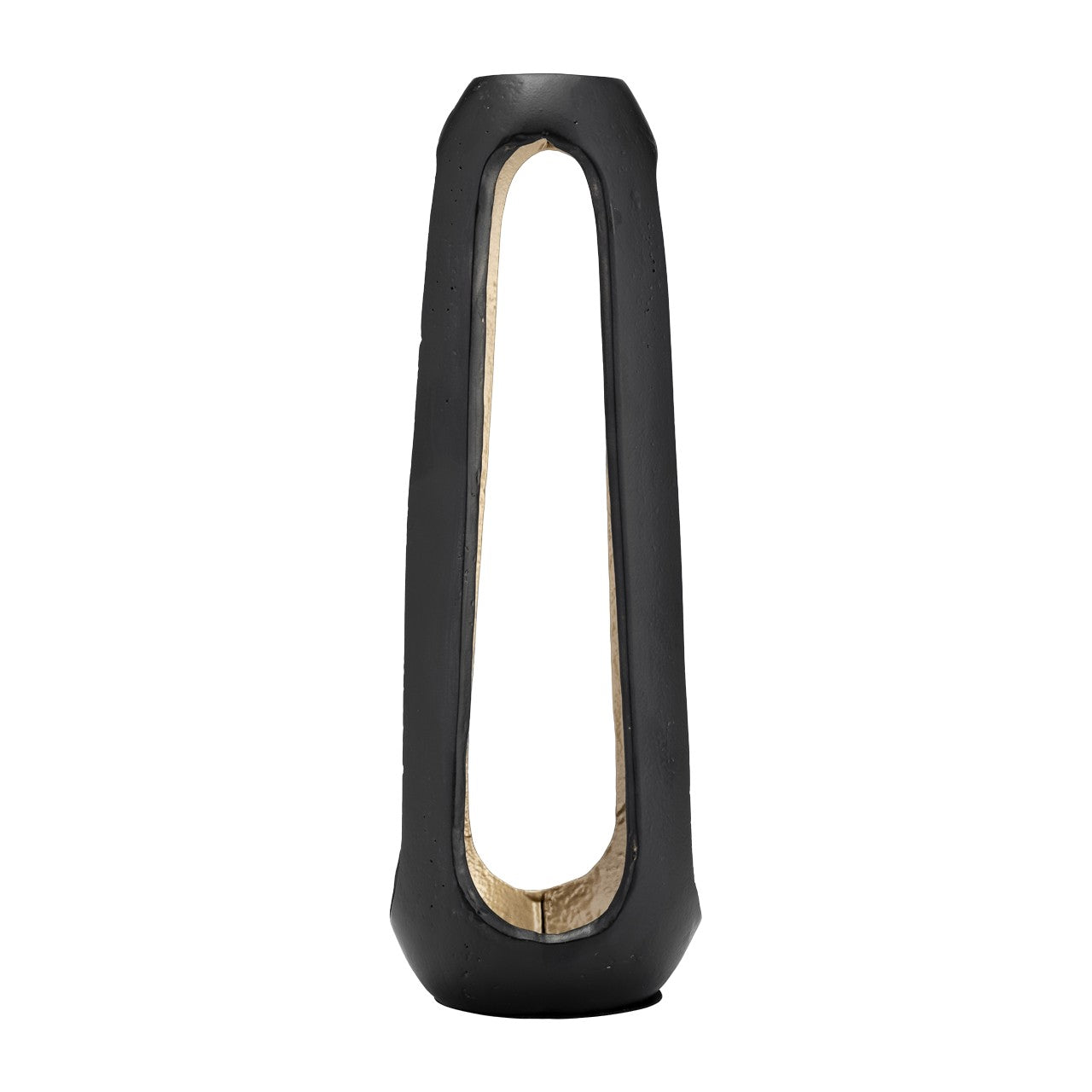 Sleek black vase with a geometric, hollow design.
