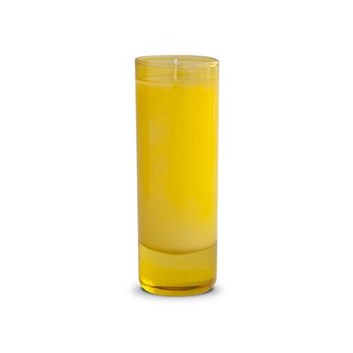 Tall, yellow glass candle with a smooth finish.