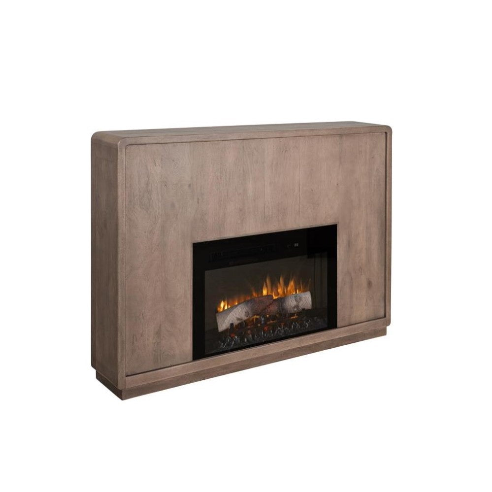Modern wooden electric fireplace with a sleek design.