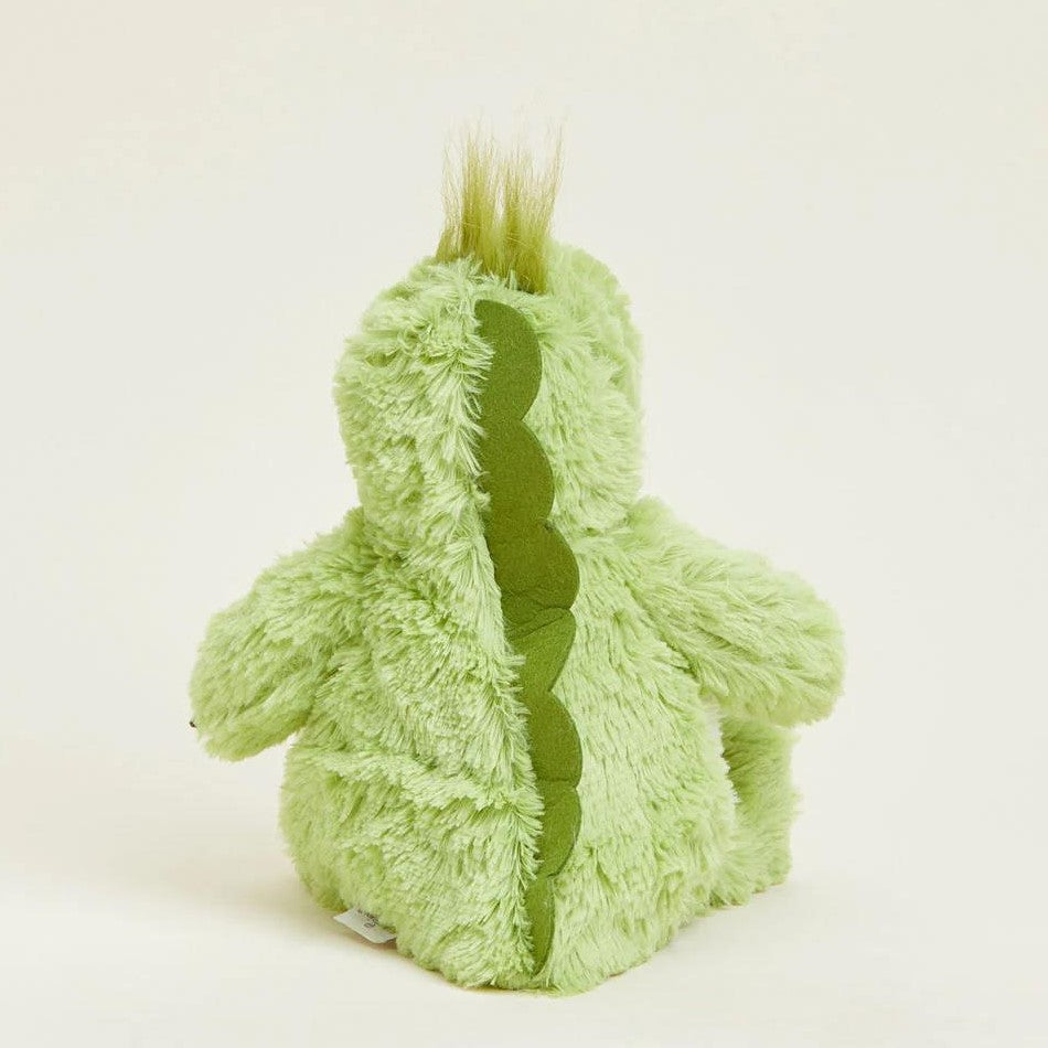 Fuzzy green plush dinosaur with a mohawk and back scales.