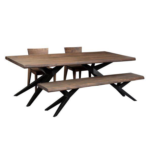 Wooden dining set with modern black metal legs.