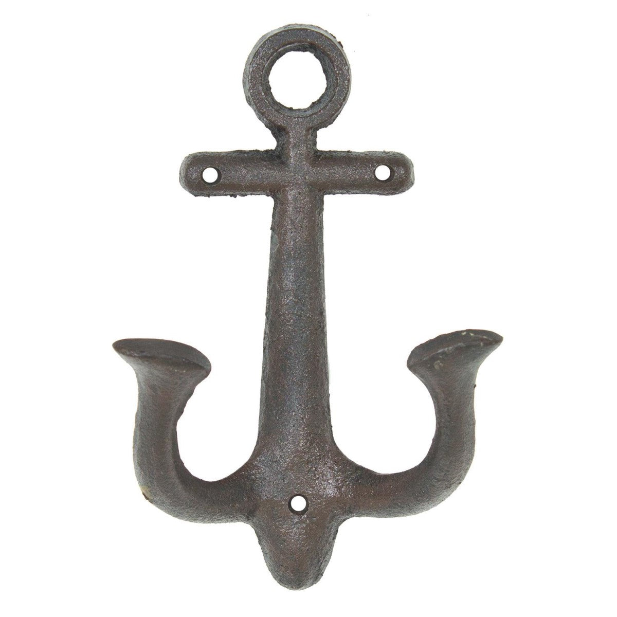 Rustic iron anchor hook with three prongs.