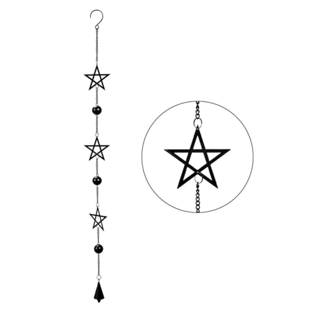 Hanging chain with black stars and beads.