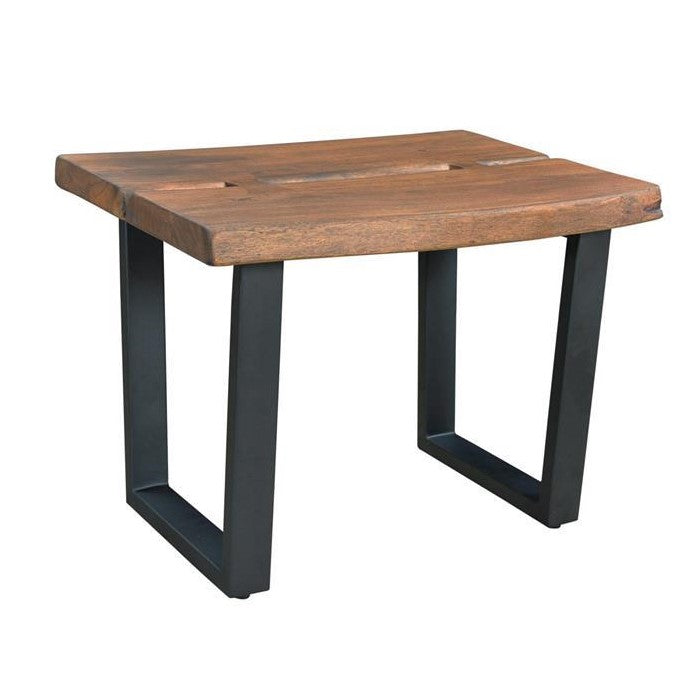 Wooden table with black metal legs.