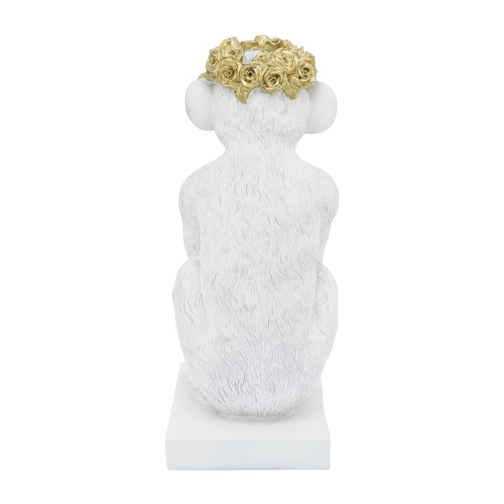 Picture of Monkey with Flower Crown Figure Large, White & Gold