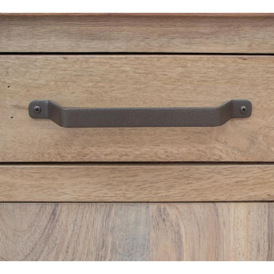 Wooden drawer with a simple metal handle.