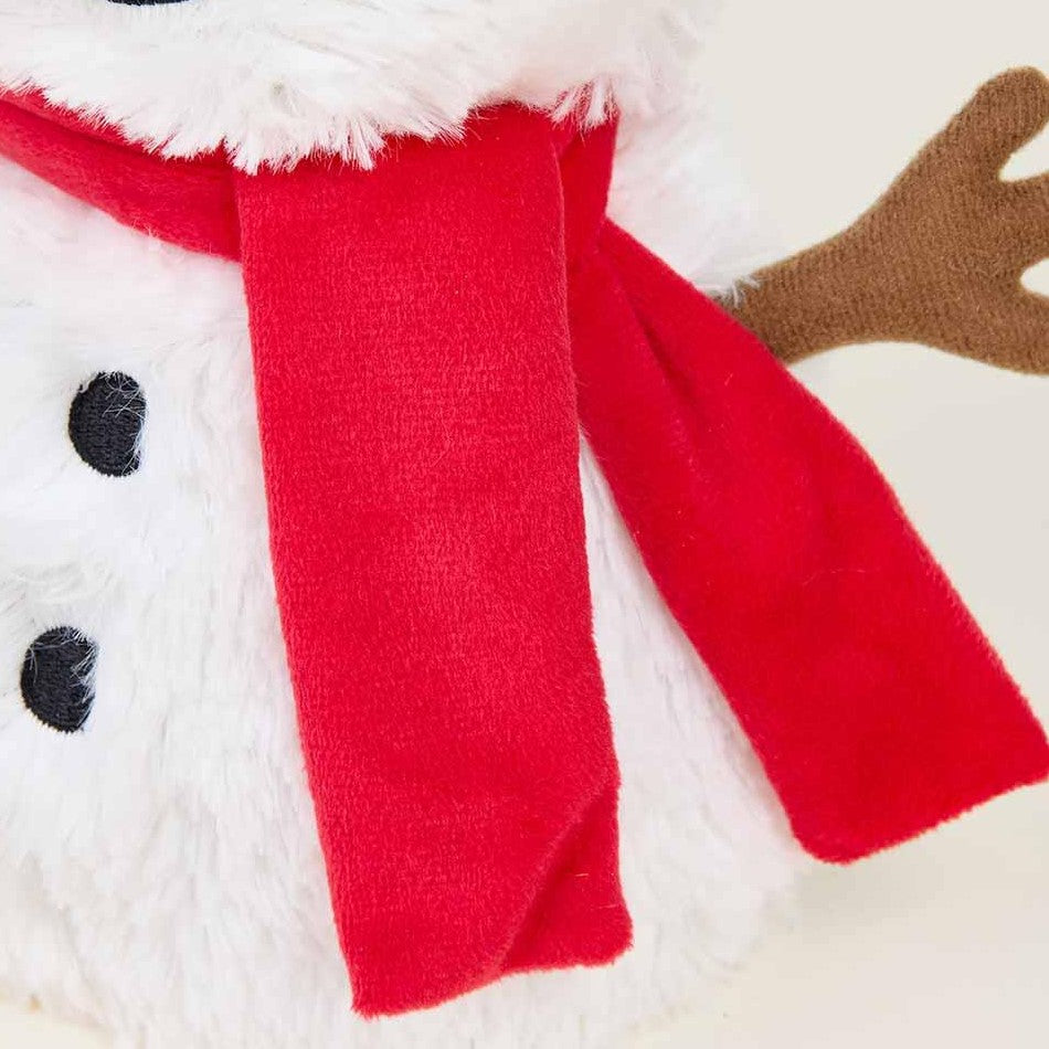 Snowman with red scarf and stick arms.