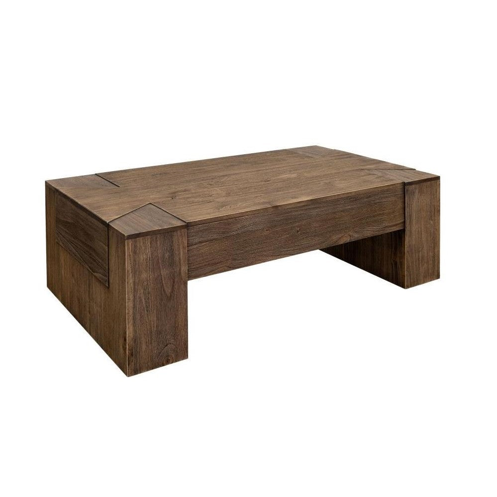 Wooden coffee table with a minimalist, block design.