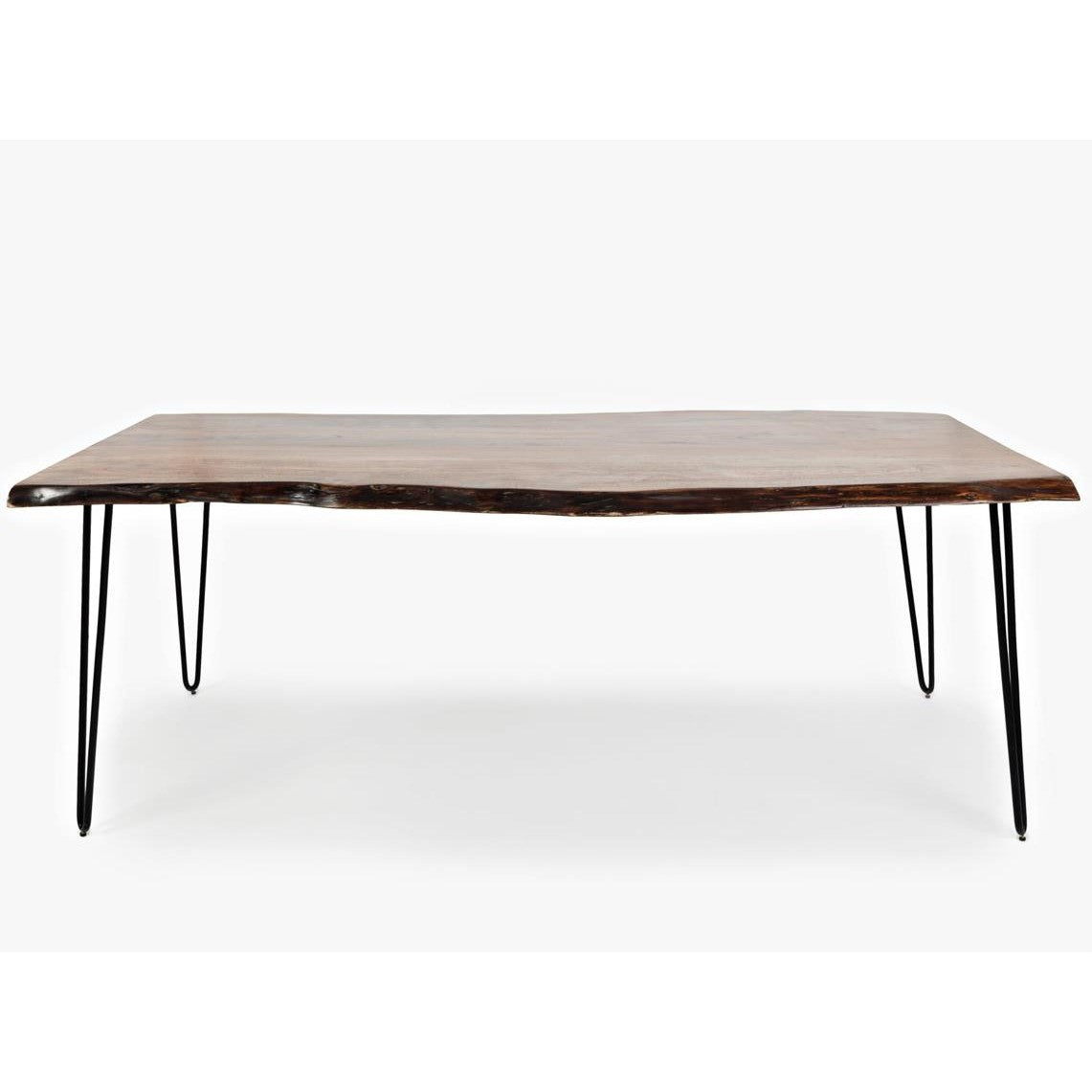 Rustic wooden table with metal hairpin legs.