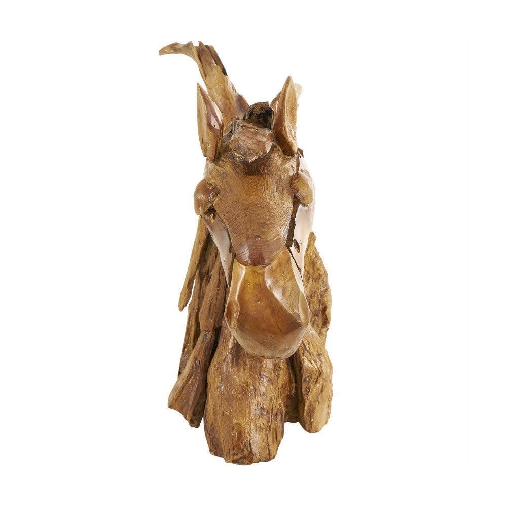 Wooden sculpture resembling a horse's head.
