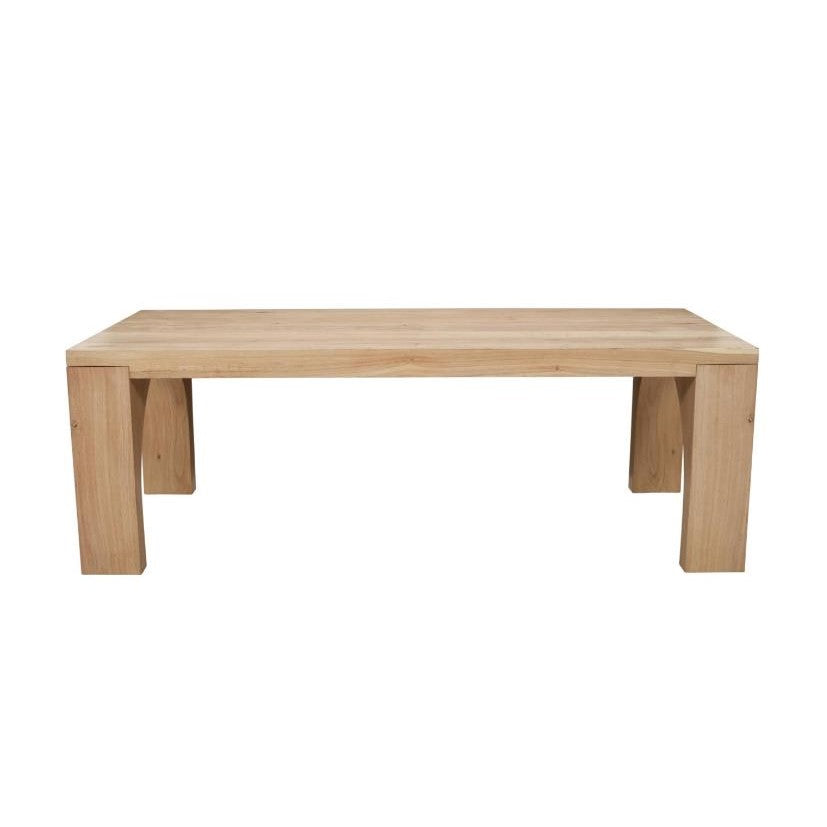 Simple wooden table with sturdy legs and a flat rectangular surface.