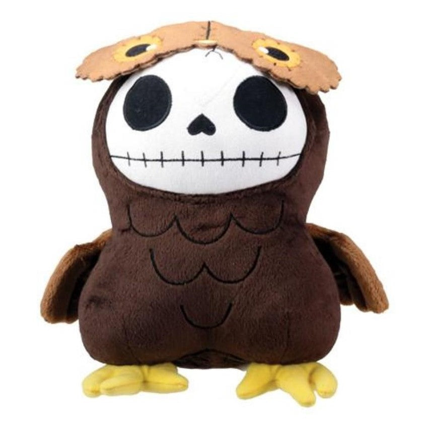 Halloween-themed plush owl with a skeleton face.