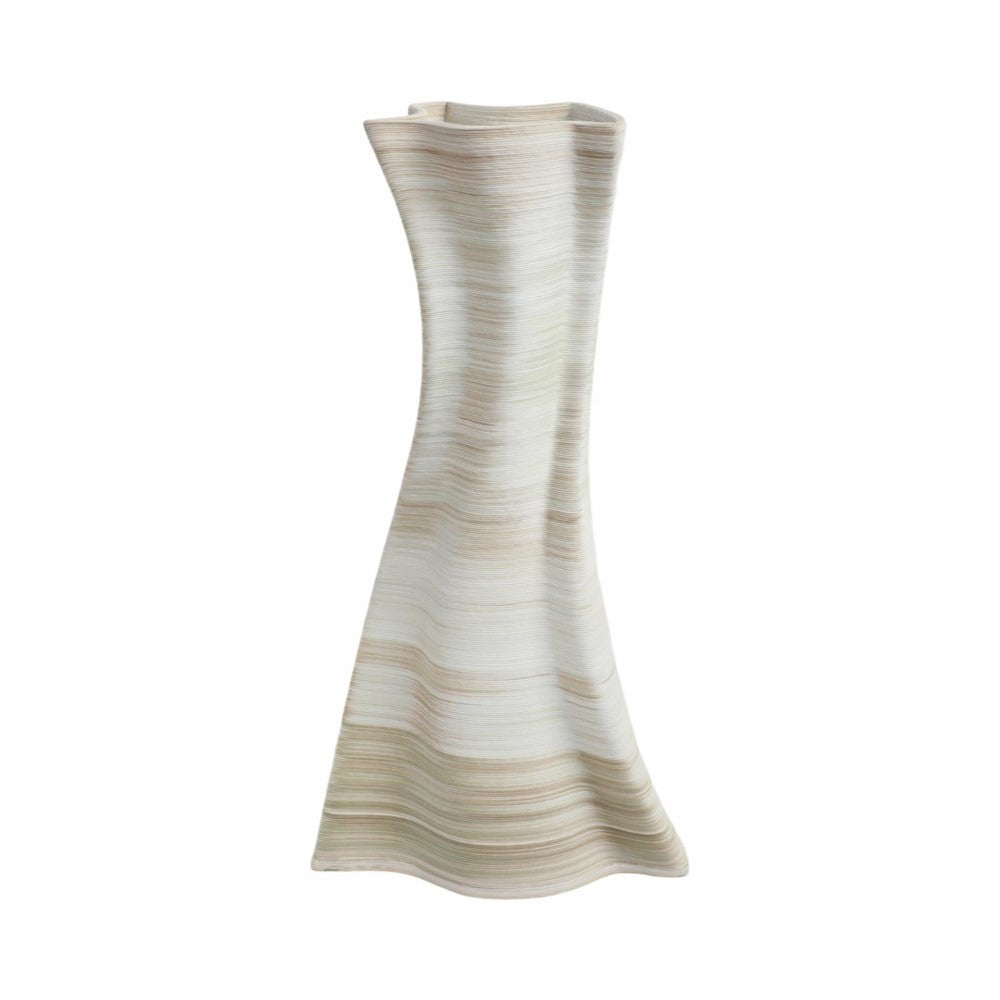 Twisted, textured ceramic sculpture in soft beige tones.