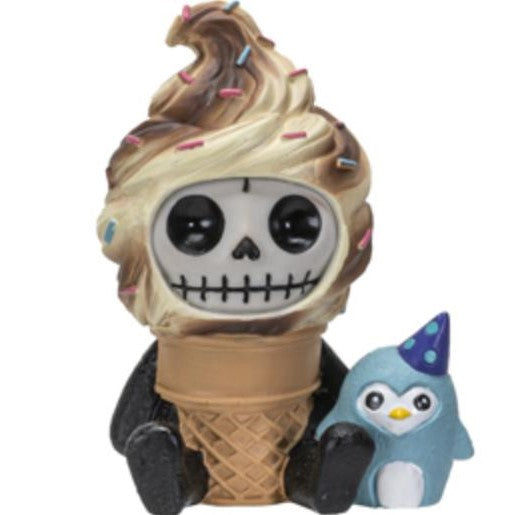 Ice cream cone skeleton with a party penguin friend.