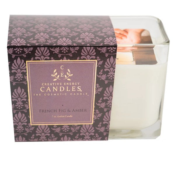 Creative Energy Candles: French Fig & Amber, boxed glass candle.
