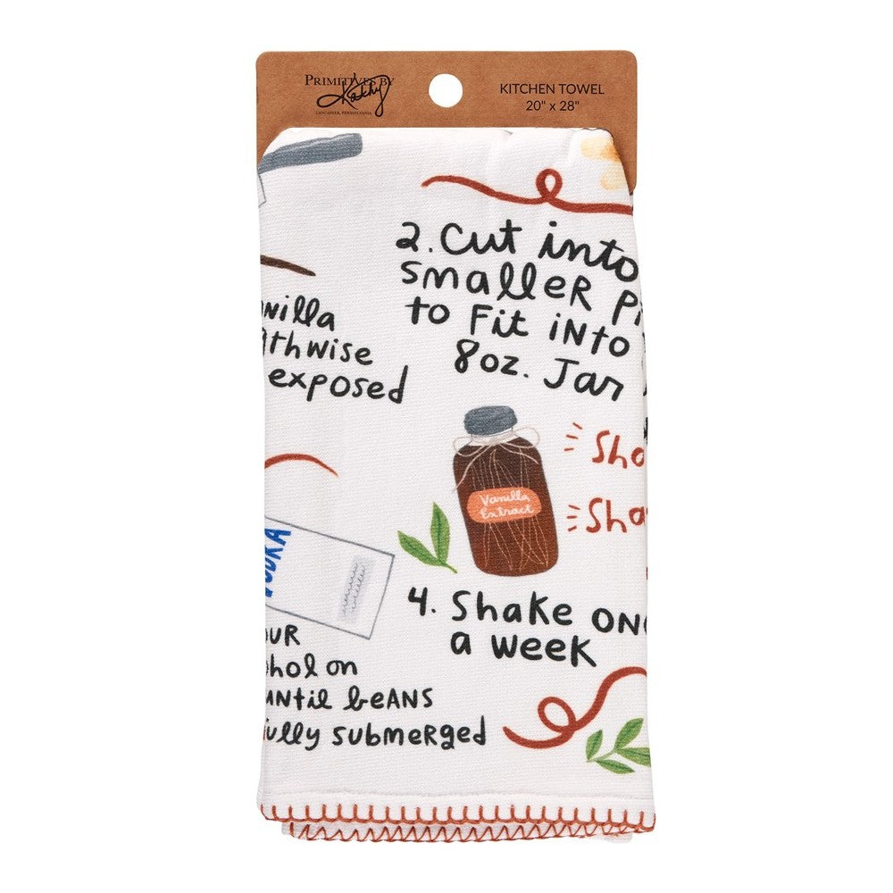 Kitchen towel with vanilla extract recipe design.