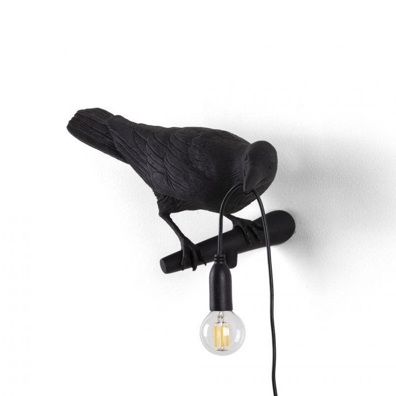 Picture of Seletti Looking Right Perched Raven Lamp Black
