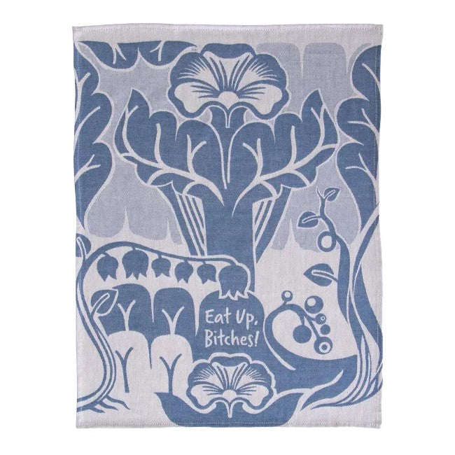 Blue botanical design with "Eat Up, Bitches!" text in the center.