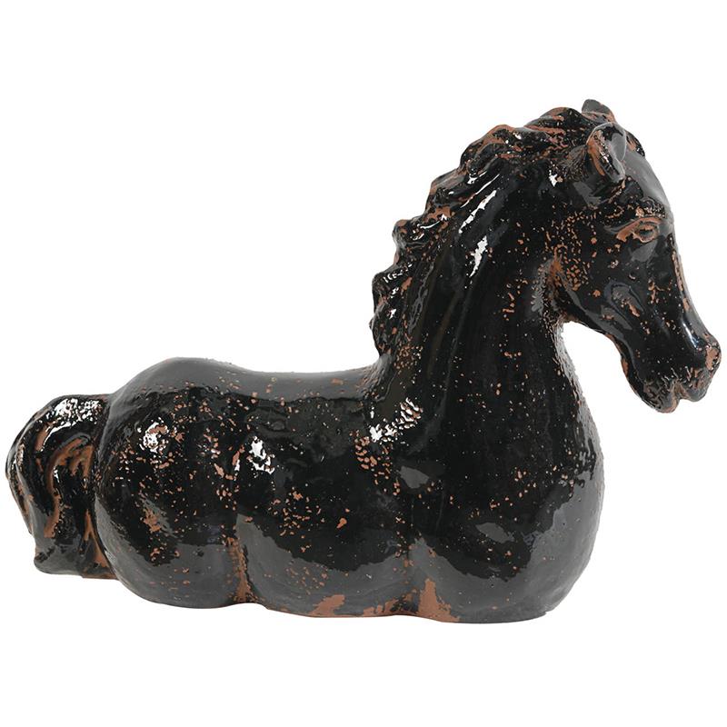 Glossy black ceramic horse figurine with gold flecks.