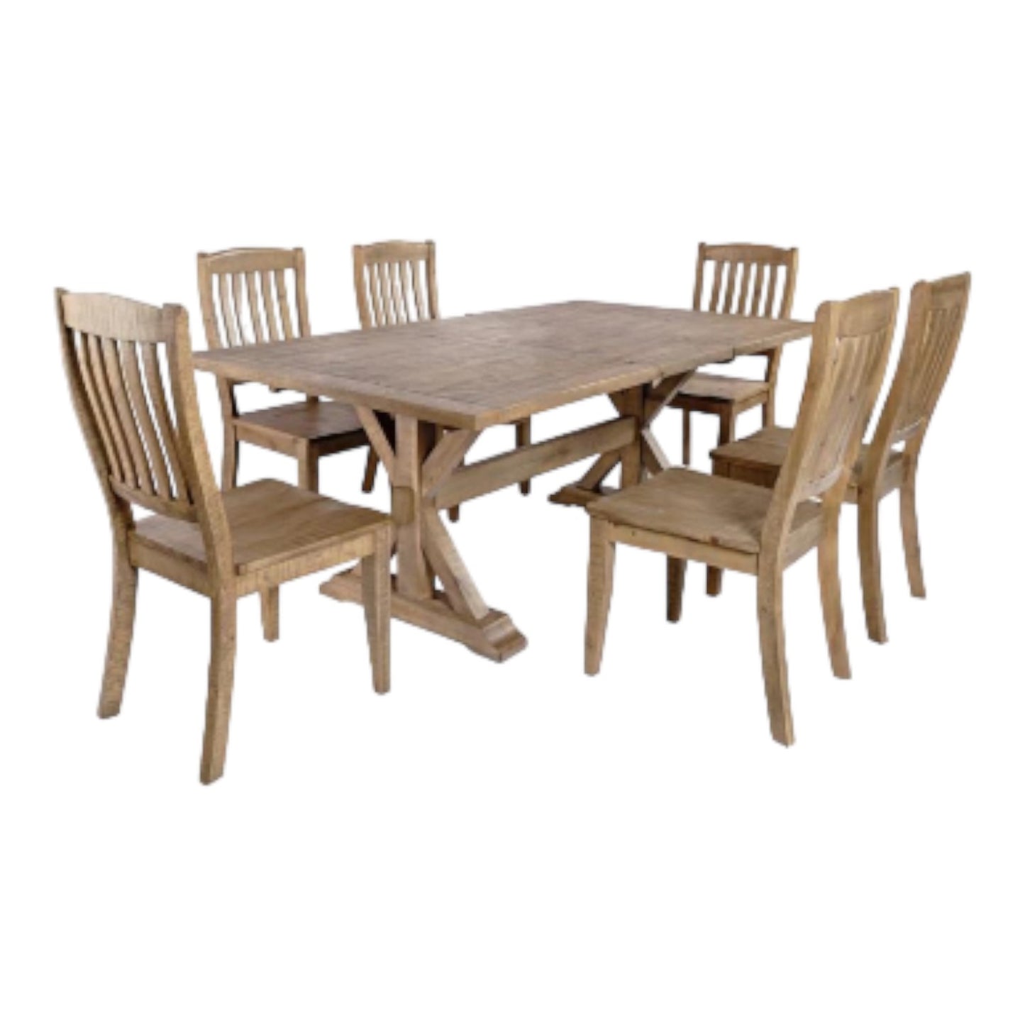 Wooden dining set for six with a rectangular table.