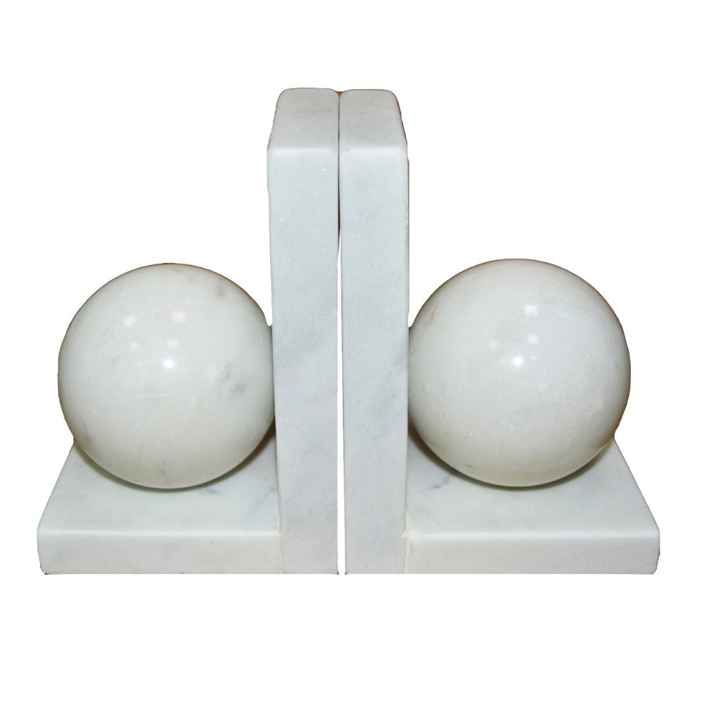 White marble bookends with spherical ends.