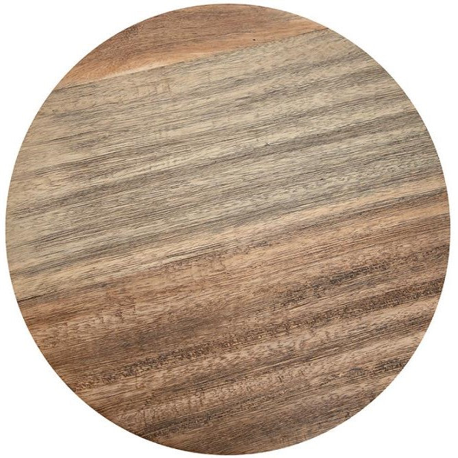 Round wooden surface with natural grain patterns.
