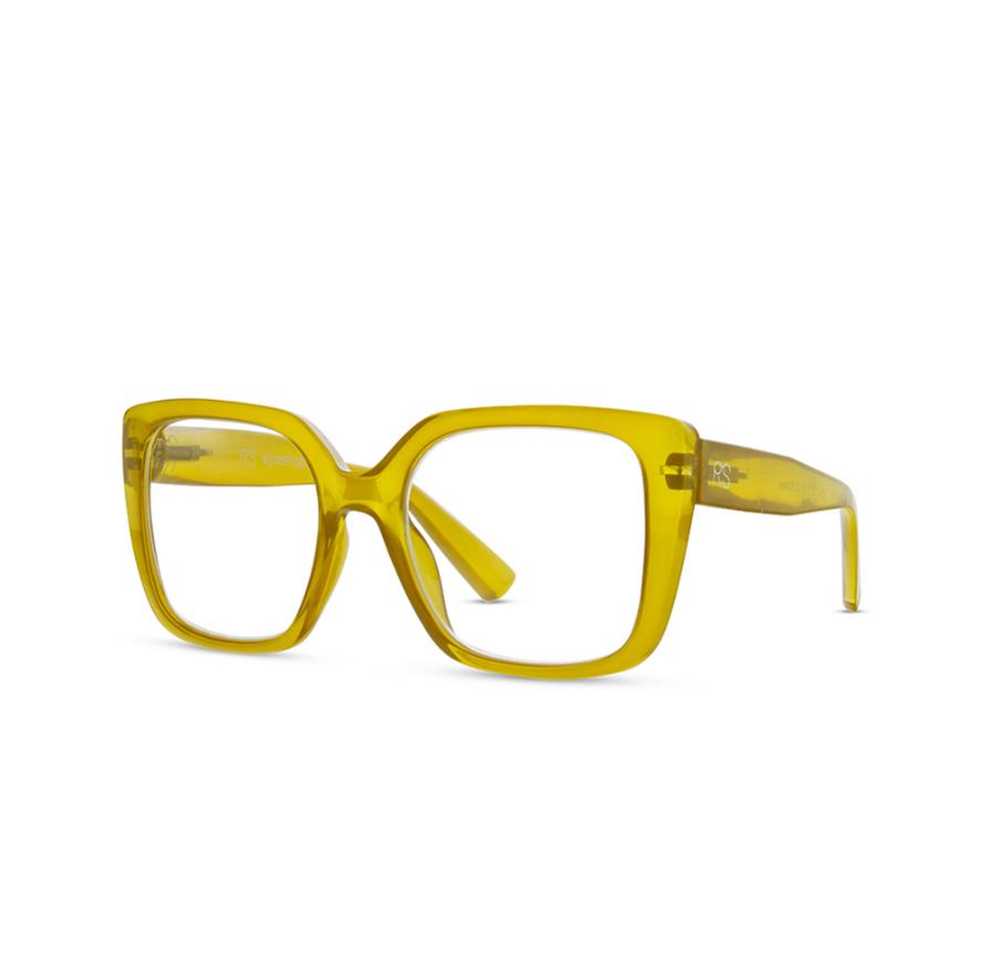 Yellow square-frame glasses on a white background.