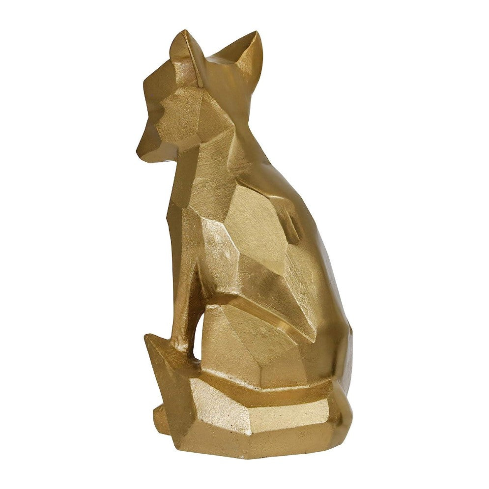 Gold geometric fox sculpture, side view.