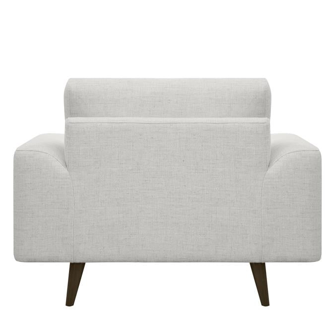 Beige modern armchair, viewed from the back.