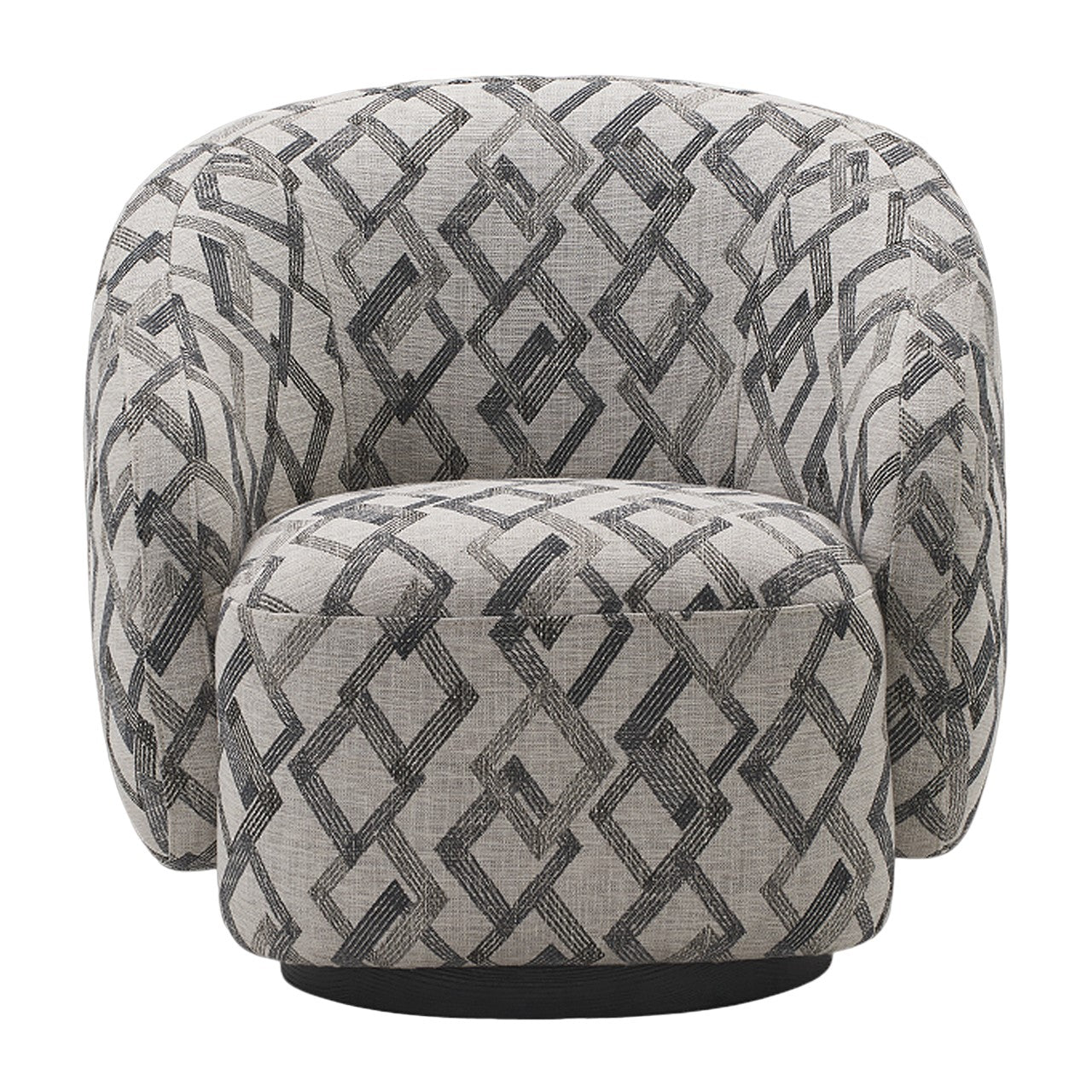 Patterned armchair with bold geometric design.