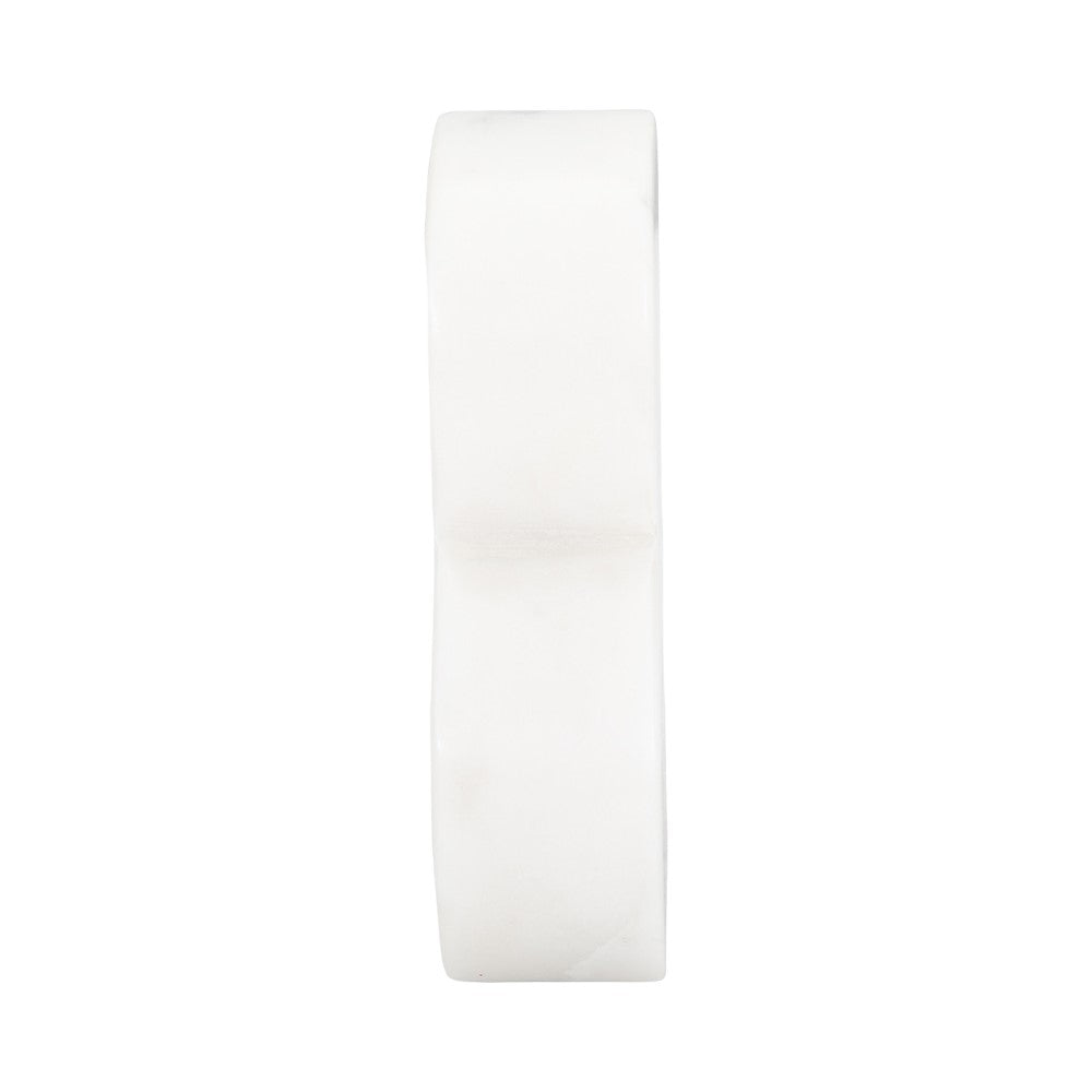 White, circular spool of tape, side view.