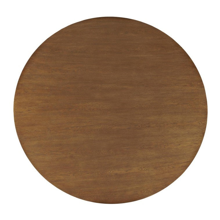 Round wooden table with a smooth surface.