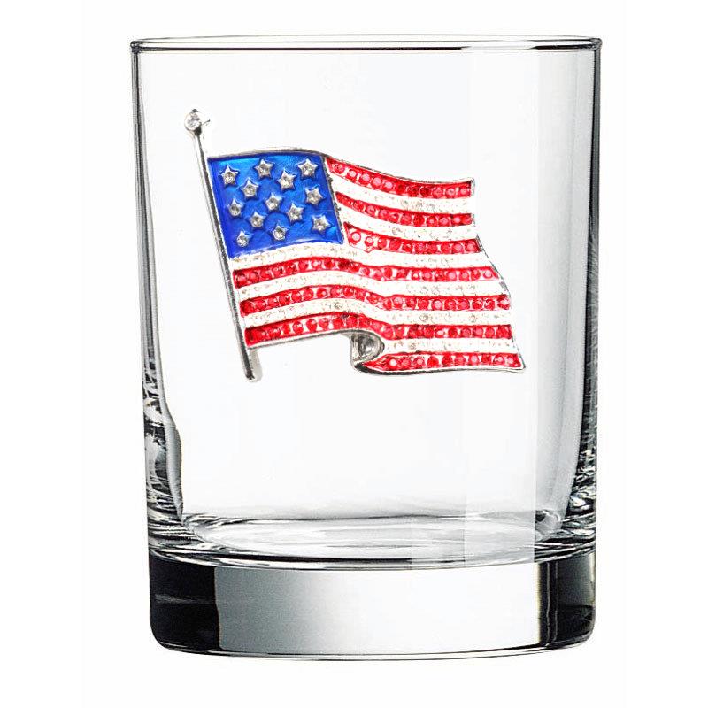 Clear glass with an American flag emblem.