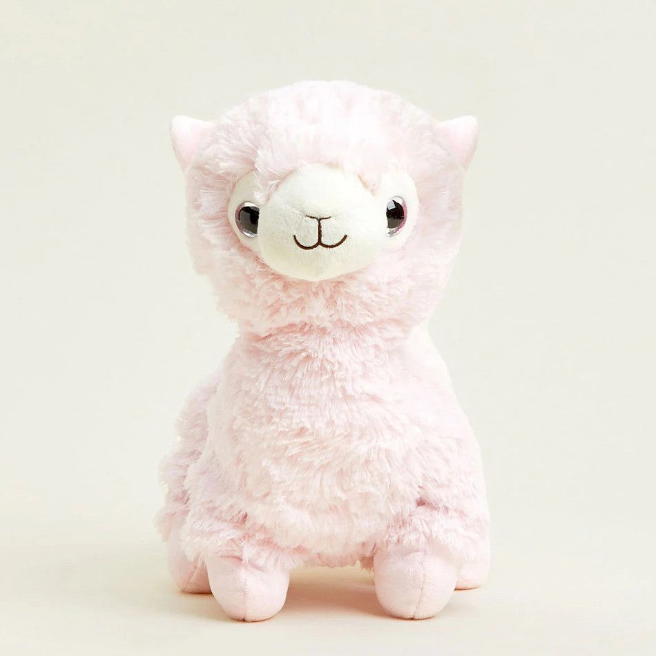 A cute, fluffy pink alpaca plush toy.