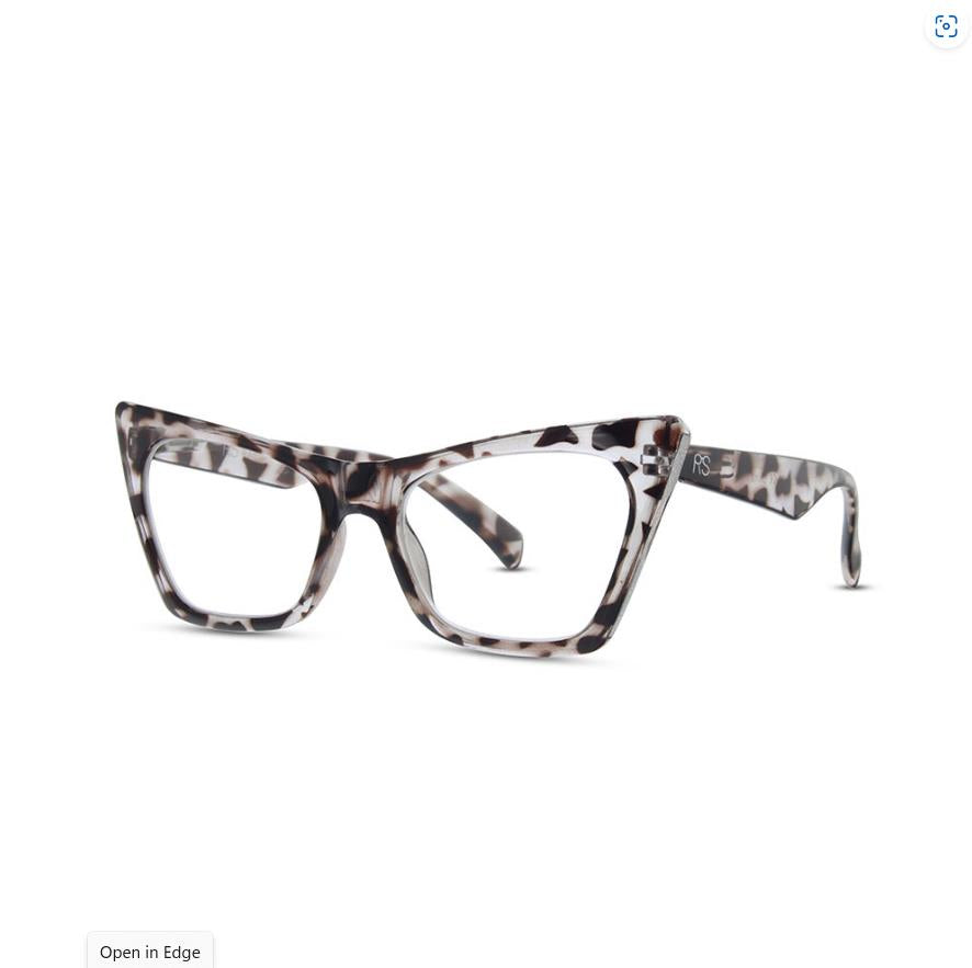 Black and white cat-eye glasses with a bold pattern.