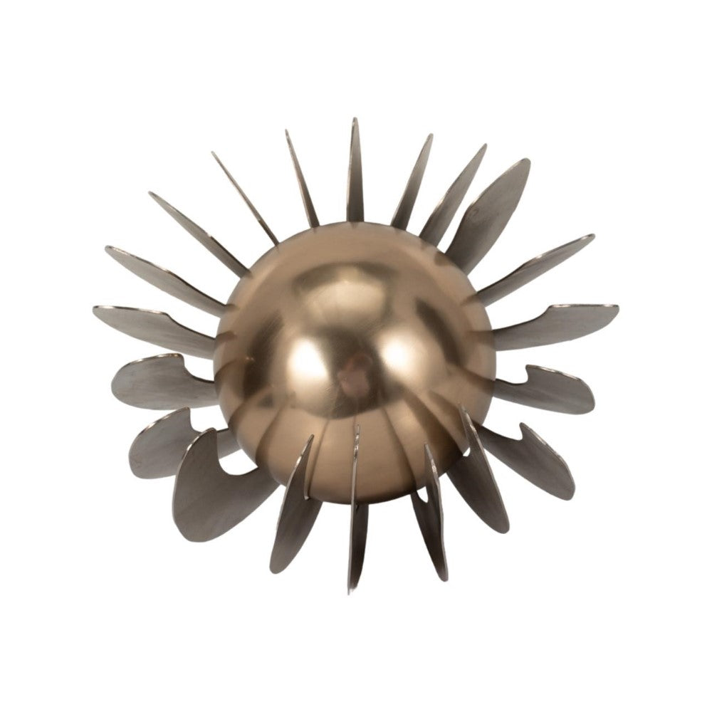 Spherical object with metal blades radiating outward.