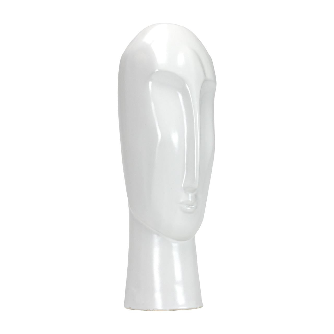 Minimalist white ceramic head sculpture.