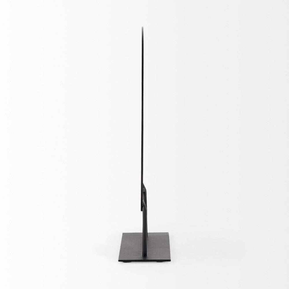 Ultra-thin display on a sleek stand from a side view.
